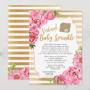 Invitation Pink Gold Floral Virtual Baby Sprinkle