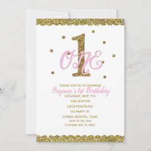 Invitation Pink & Gold Girls ONE 1er anniversaire