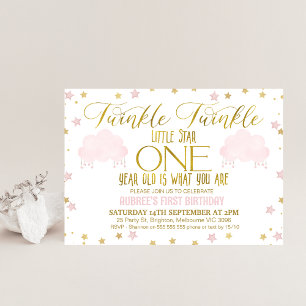 Invitation Pink Gold Girl's Twinkle Little Star 1s Anniversai