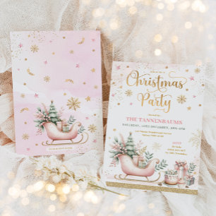 Invitation Pink Gold Hiver Sleigh Flammes de neige fête de No