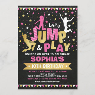 Invitation Pink Gold Jump Anniversaire Trampoline Bounce Hous