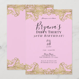 Invitation Pink & Gold Lace Chic Dirty 30 30e anniversaire