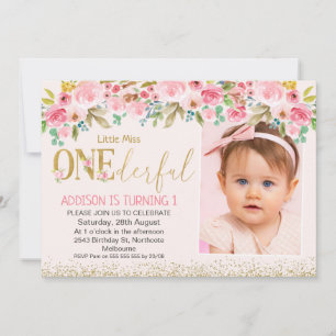 Invitation Pink Gold Little Miss Onederday Photo