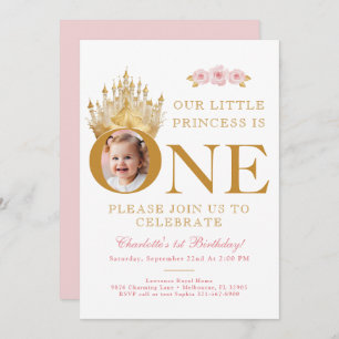 Invitation Pink & Gold Little Princesse 1er anniversaire Phot