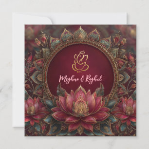 Invitation Pink Gold Lotus Ganesh Dieu Mariage indien