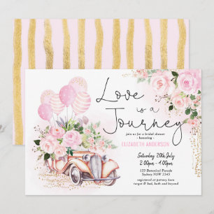 Invitation Pink Gold Love est une Fête des mariées Voyage