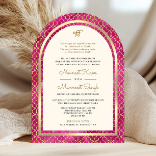 Invitation Pink Gold Marocain QR Code Sikh Arch Mariage