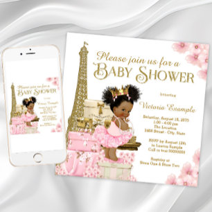 Invitation Pink Gold Paris Afro Princess Baby shower