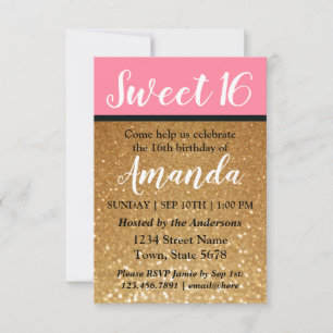Invitation Pink + Gold Parties scintillant A Sweet 16 Anniver
