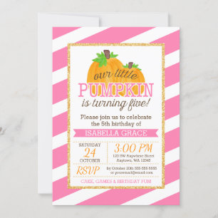 Invitation Pink Gold Petite fille Citrouille 5e anniversaire