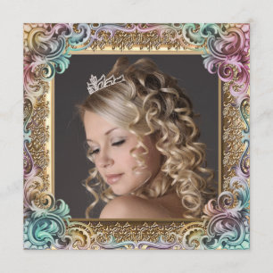 Invitation Pink Gold Photo Sweet sixteen fête d'anniversaire
