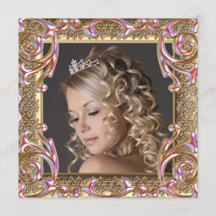 Invitation Pink Gold Photo Sweet sixteen fête d'anniversaire