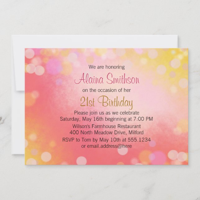 Invitation Pink Gold Plus vieilles Ados Filles Anniversaire (Devant)