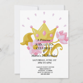 Invitation Pink & Gold princess birthday invitation.