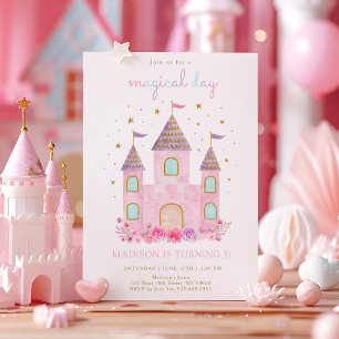 Invitation Pink Gold Princess Castle Jour magique Anniversair