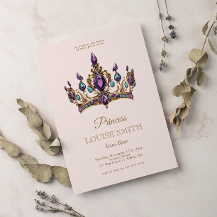 Invitation Pink Gold Princess Crown Fairytale Anniversaire
