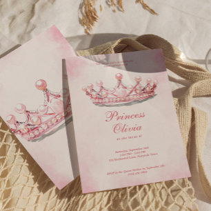 Invitation Pink Gold Princess Crown Fairytale Anniversaire