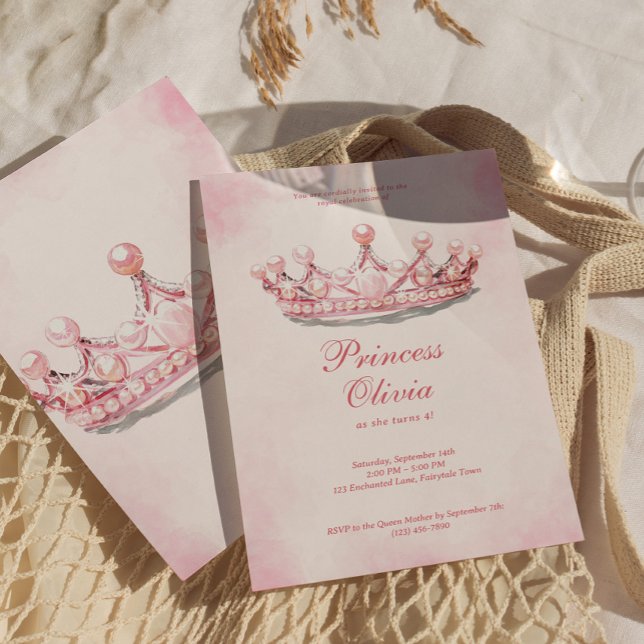 Invitation Pink Gold Princess Crown Fairytale Anniversaire (Fairytale Princess Crown Birthday Invite)