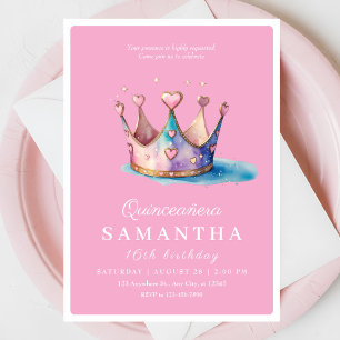 Invitation Pink Gold Princess Crown Fairytale Anniversaire