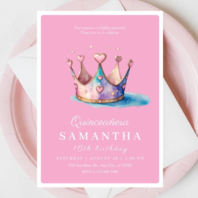 Invitation Pink Gold Princess Crown Fairytale Anniversaire (Créateur téléchargé)