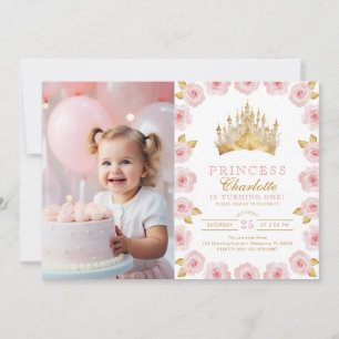 Invitation Pink Gold Princess Crown Photo Premier anniversair