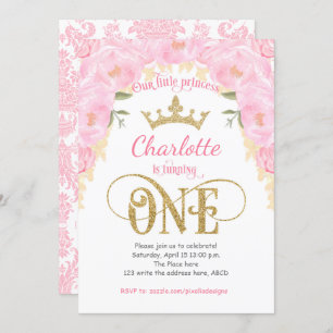 Invitation Pink Gold Princess Floral 1er Anniversaire