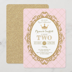 Invitation Pink Gold Royal Crown Princess 2e fête d'anniversa