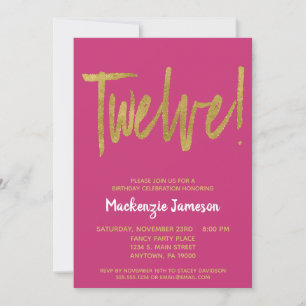 Invitation Pink Gold Script 12e anniversaire de fête Invitati