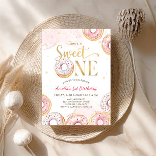 Invitation Pink Gold Sweet One Donuts 1er Anniversaire Invita