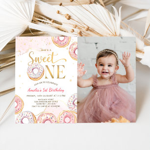 Invitation Pink Gold Sweet One Donuts 1er Anniversaire Photo