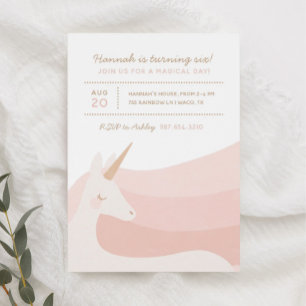 Invitation Pink Gold Unicorn Aquarelle fille fête d'anniversa