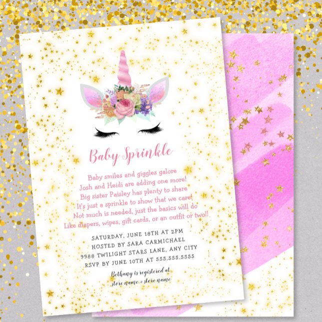 Invitation Pink Gold Unicorn Baby Sprinkl (Créateur téléchargé)