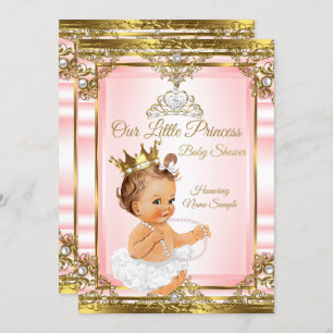 Invitation Pink Gold White Pearl Princess Baby shower Lumière