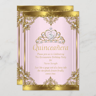 Invitation Pink Gold White Pearl Princess Quinceanera 2