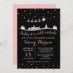 Invitation Pink Gold Winter Baby Son froid Baby shower extéri