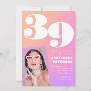 Invitation Pink Gradient Retro Photo 39e anniversaire