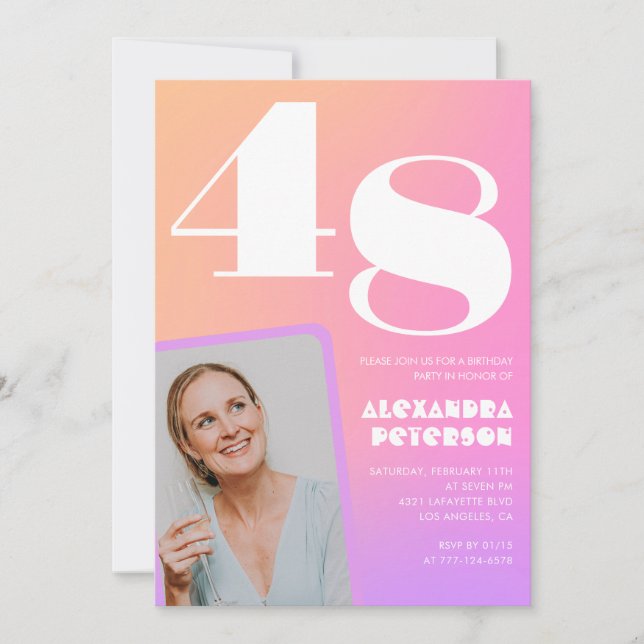 Invitation Pink Gradient Retro Photo 48e anniversaire (Devant)