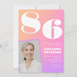 Invitation Pink Gradient Retro Photo 86e anniversaire