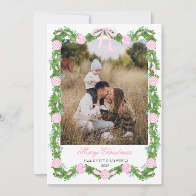 Invitation Pink Grandmillennial Photo Christmas Card (Devant)