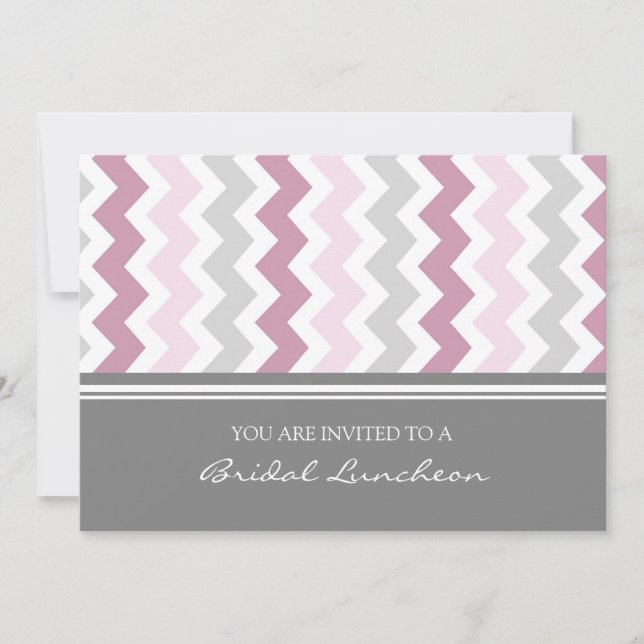 Invitation Pink Gray Chevron Bridal Lunch Invite Cards (Devant)