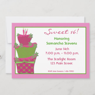 Invitation Pink Green Cake