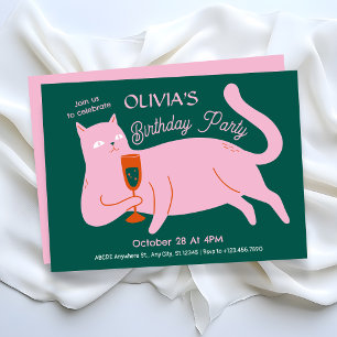 Invitation Pink green cat drôle