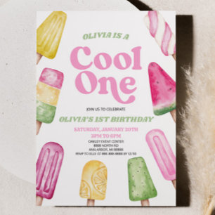 Invitation Pink Green Cool One Popsicle 1er Anniversaire