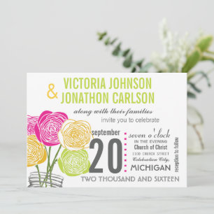Invitation Pink Green Jaune photo Floral ModernTypographie
