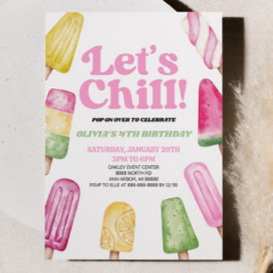 Invitation Pink Green Let's Chill Popsicle fête d'anniversair