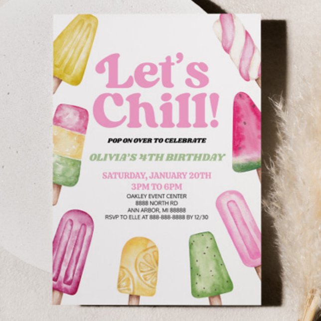 Invitation Pink Green Let's Chill Popsicle fête d'anniversair (Créateur téléchargé)