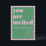 Invitation Pink Green Modern 21st Scalloped Birthday Party<br><div class="desc">This birthday invitation in in pink and green features bold typography paired with a playful scalloped border for a fun,  confident look. The bright color palette and modern layout feel celebratory without being fussy. A great choice for milestone birthdays,  cocktail-style parties,  or stylish adult celebrations.</div>