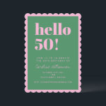 Invitation Pink Green Modern 50th Scalloped Birthday Party<br><div class="desc">Make a vibrant statement with this eye-catching scalloped-edge birthday invitation! Featuring bold green “hello 50!” text on a pink background,  this playful and modern card invites guests to celebrate a milestone birthday in style. Fully customizable with name,  date,  location,  and RSVP info.</div>