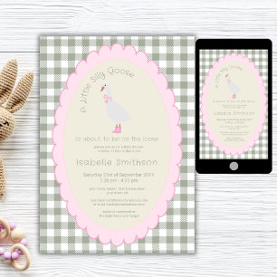 Invitation Pink & Green Preppy Silly Goose Baby shower
