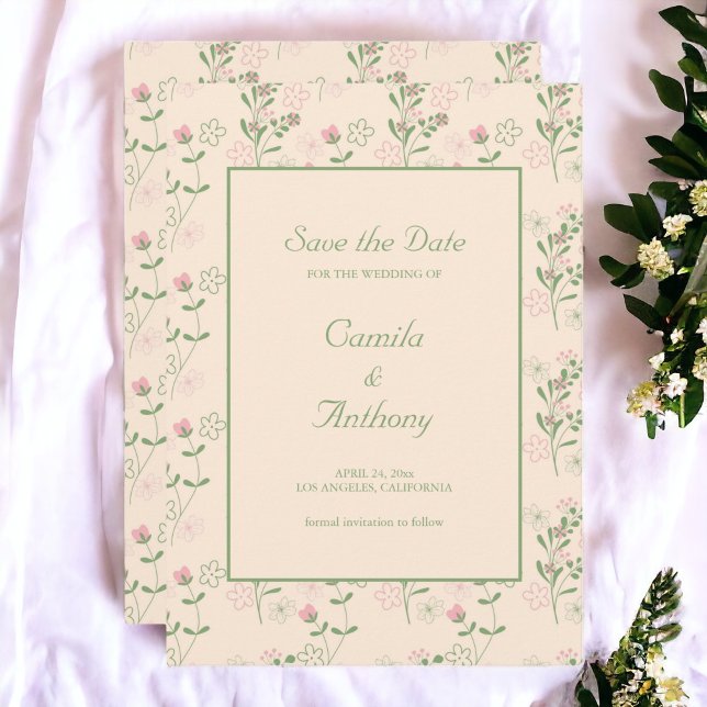 Invitation Pink Green Retro Y2K les années 70 Fleur Motif (Zazzle Pink Green Retro Y2K 70s Flower Pattern Save The Date)